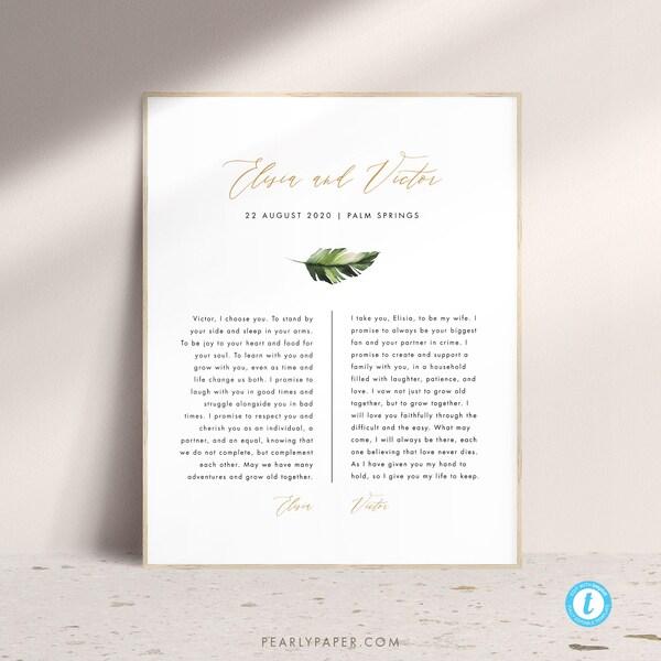 Printable Wedding Vows Template Download Tropical Vows Anniversary Gift Wedding Vow Gift Wedding Vow Sign #23