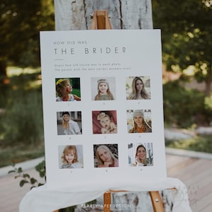 Minimalist How Old Was The Bride Game Template, Modern Bridal Shower Game, Photo Bridal Shower Game Poster, Shower Game Sign, Templett #B21