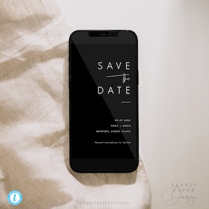 Speichern Sie das Datum Evite Vorlage, Schwarz Weiß Digital Save our Date Templett, E-invite Speichern Sie unsere Datumseinladung, Textnachricht einladen # B064