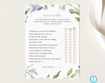 Over or Under Bridal Shower Game Template Bridal Shower Over or Under Game Printable Bridal Over and Under Templett 18