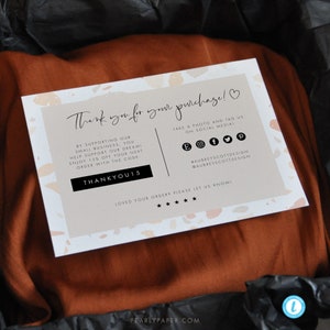 Terrazzo Small Business Thank You Card Template, Printable Thank You Insert Templett, Minimalist Business Packaging Insert Templett #B06