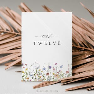 Floral Table Numbers Template, Floral Wedding Table Numbers Card, Wildflower Table Number Cards, Printable Template, Templett #073