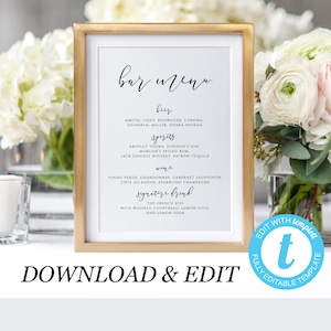Wedding Bar Menu Template Bar sign Bar menu Signature drinks wedding bar sign Drinks menu sign Printable Instant download Templett