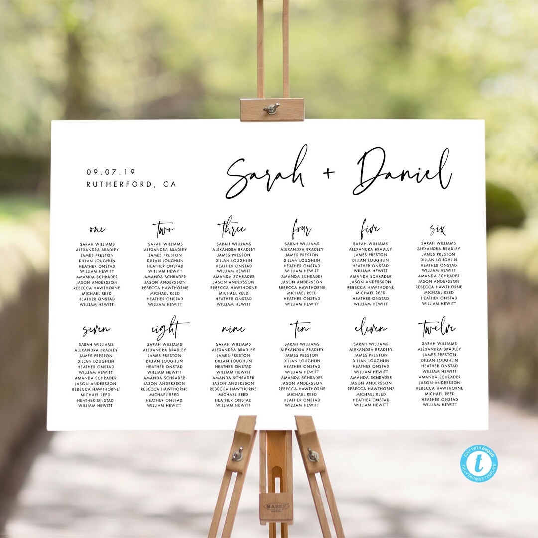 Table Seating Chart Template Download Modern Seating Elegant Wedding ...