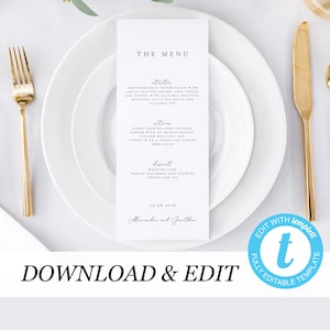 Printable Wedding Menu Template, Simple Wedding Menu, Elegant Menu Cards, Instant Download, Editable Menu Rustic wedding Wedding DIY menu 10