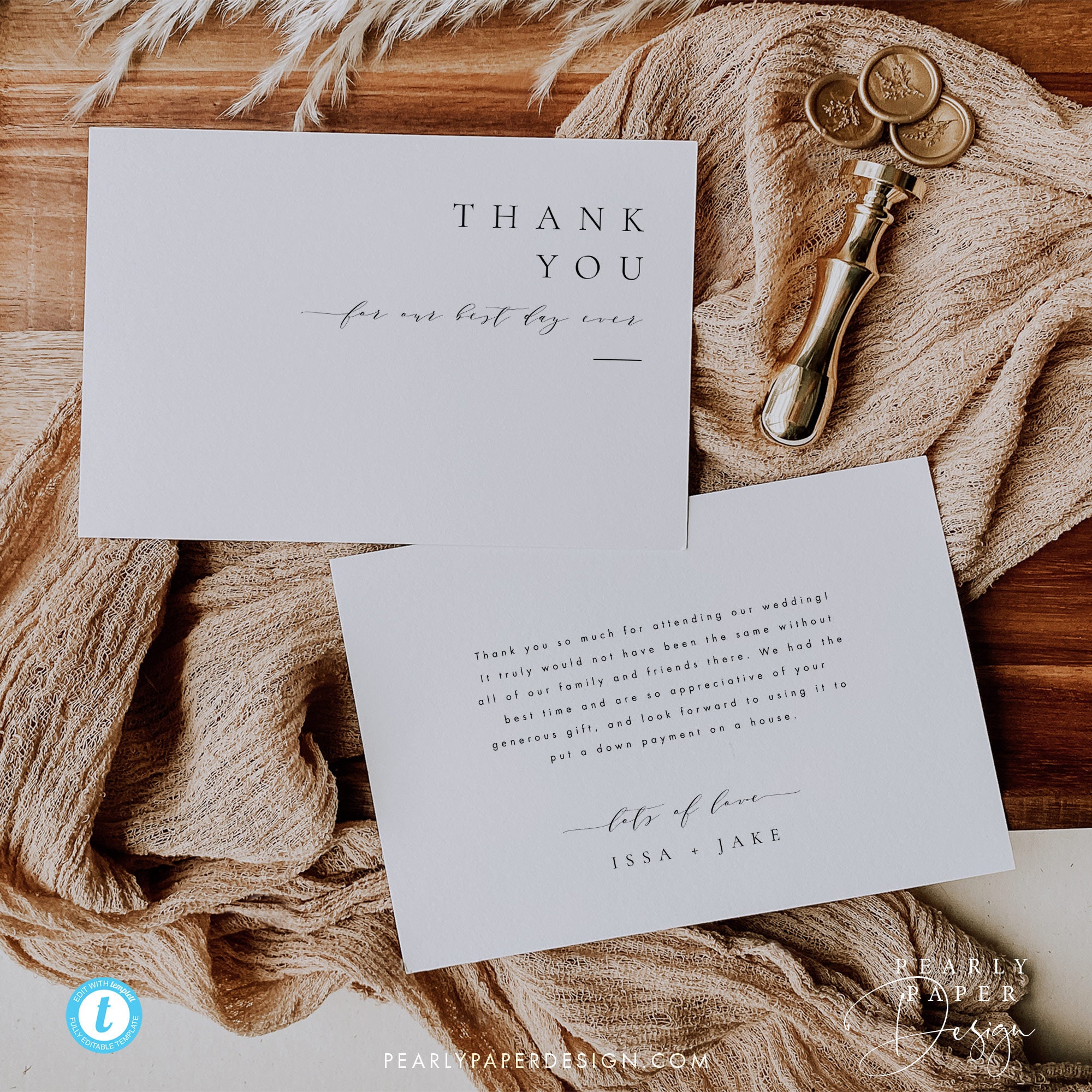 Minimalist Wedding Thank You Template Download Printable Thank You Card ...