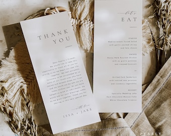 Elegant Thank you and Menu Template Download Modern Wedding Menu Napkin Note Menu Cards Editable Menu wedding DIY menu #ISSA