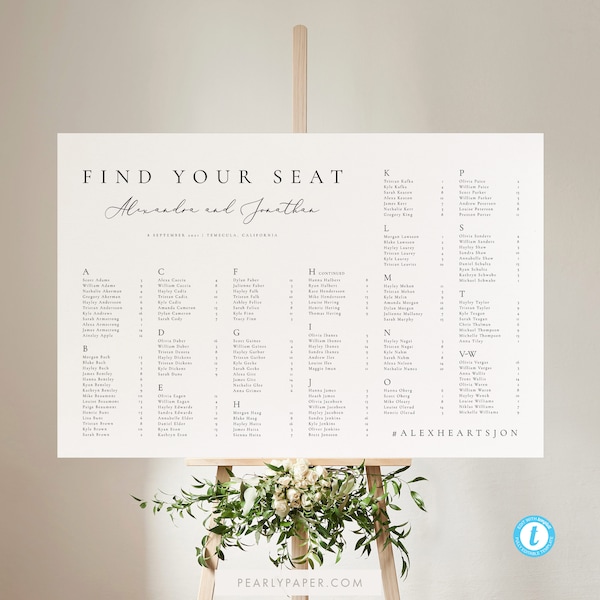 Alphabetical seating chart template Download Minimalist Seating Alphabetized Printable Seating Plan Editable Sign Templett 10