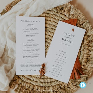 Printable Wedding Ceremony Program Template, Simple program Templett, Elegant wedding order of service editable wedding program #CELINE