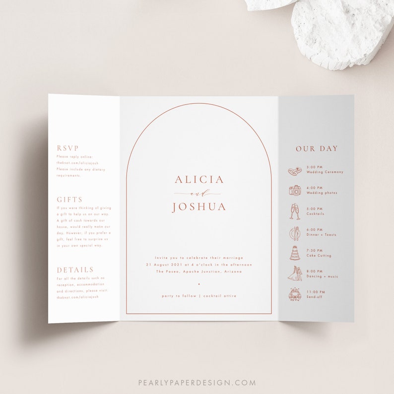 Terracotta Gatefold Wedding Invitation Template Download Arched Wedding Invite Modern Wedding Invitation Set Templett editable Wedding 39 image 2