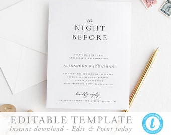 Hochzeit Probe Dinner Vorlage druckbare Vorabend bearbeitbare Probe Einladung Templett Einfache elegante Hochzeit Probe einladen 10