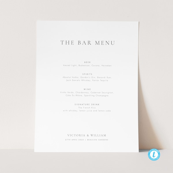 Simple Bar Menu Sign Template Templett Minimalist Bar Menu Sign Modern Sign Wedding Printable Bar Menu Wedding Drinks Sign 14