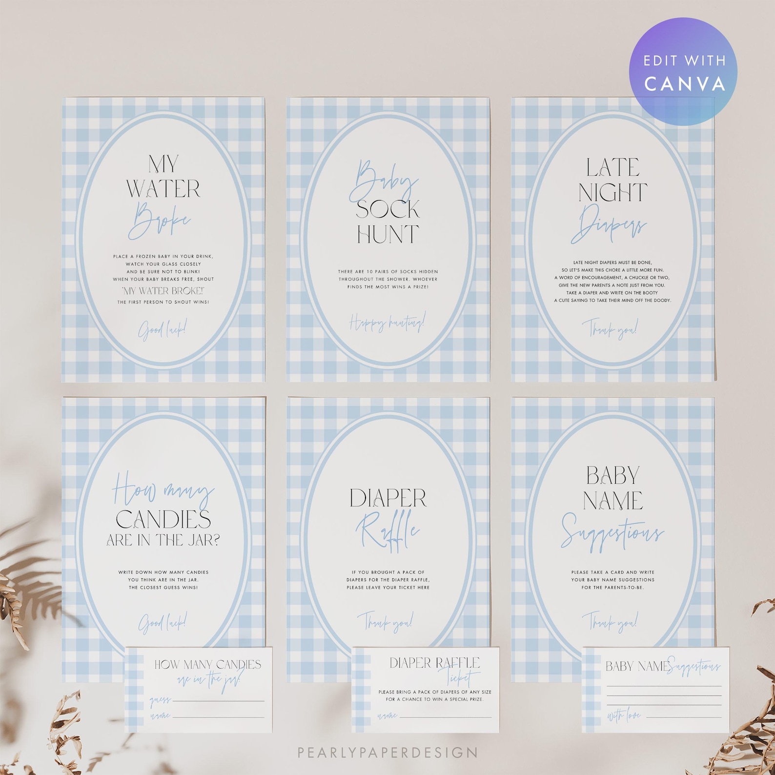 Blue Gingham Baby Shower Games Bundle, Boy Baby Shower Games Bundle ...