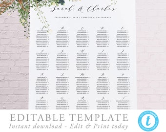 Alphabetical seating chart template Modern Wedding Seating Poster Alphabetized Printable Seating Plan Editable Seating Sign Templett 06