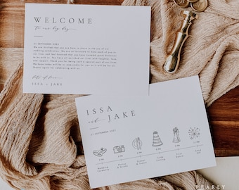 Elegant Wedding Day Timeline Card Template Modern Minimalist Wedding Itinerary Editable Order of Events Wedding schedule Wedding Icons #ISSA