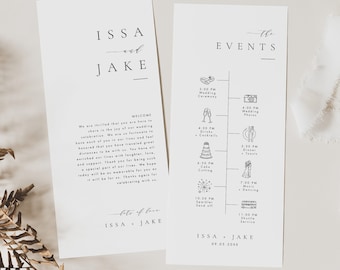 Wedding Day Timeline Card Template, Elegant Wedding Timeline, Wedding Itinerary, Editable Order of Events with Icons #ISSA