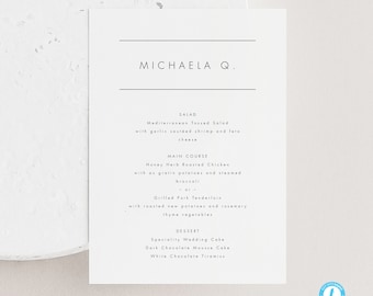 Personalized Wedding Menu Place Cards Template Templett Download Printable Minimalist Wedding Place Card Menu Template Modern Wedding #32