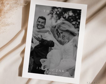 Thank You Card template download, Printable Modern Wedding thank you card with Photo, Minimalist thank you Templett #ISSA