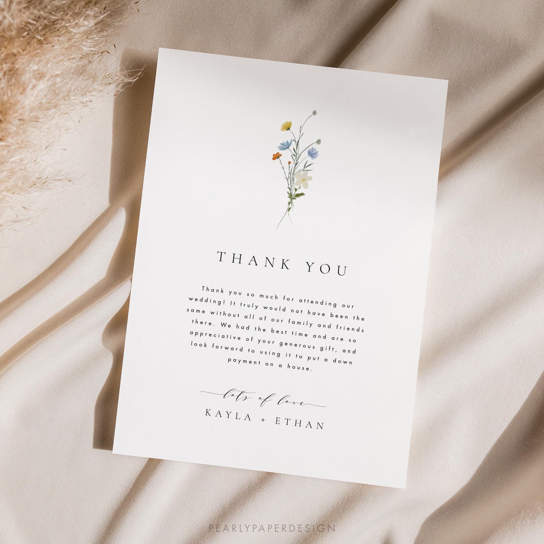 Wildflower Wedding Thank You Card Template, Floral Thank You Card With ...