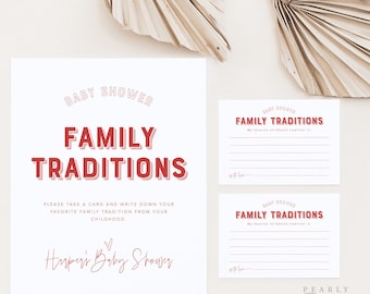 Family Traditions Sign and Card, Baby Shower Game Template, Childhood Traditions, Editable Baby Shower Game, Templett #065