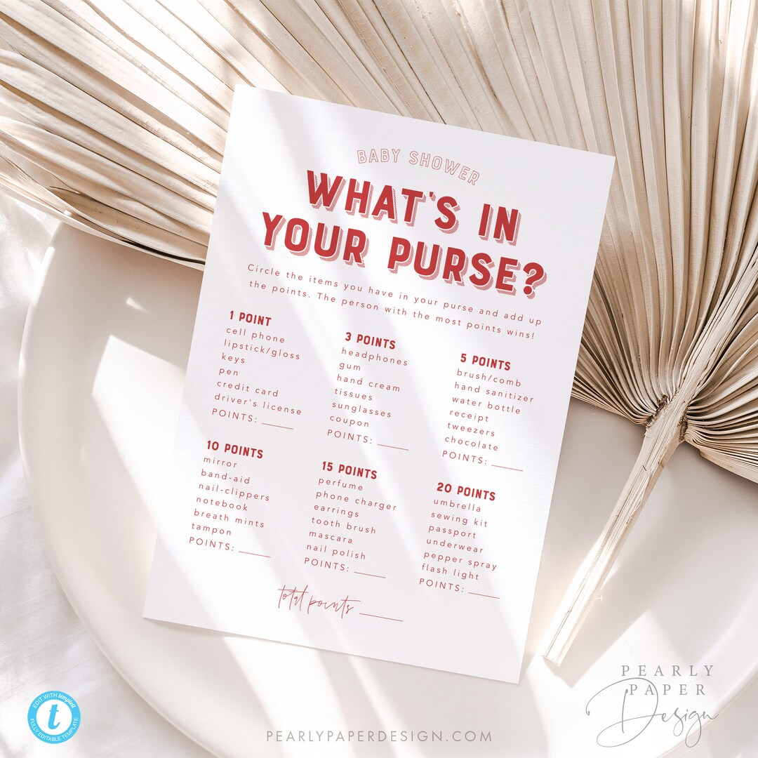 What's in Your Purse Baby Game Template, Printable Baby Shower Purse ...