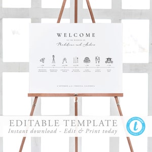 Order of Events Sign Wedding timeline Template Simple elegant poster Wedding Itinerary Sign Timeline Sign wedding sign Templett 10 11