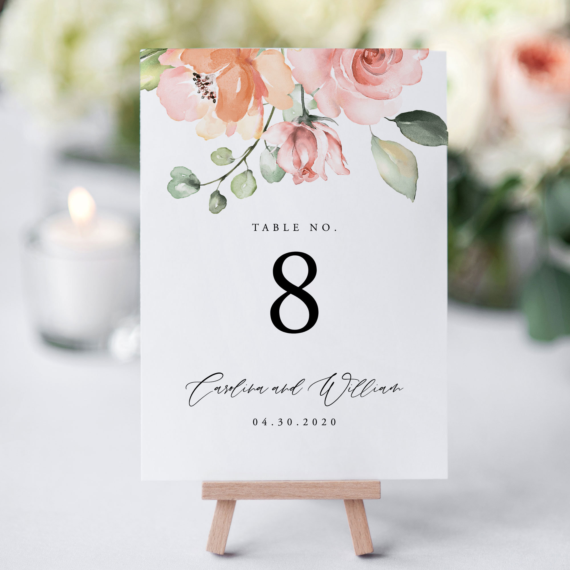 Table Numbers Template Wedding Table Number Cards Floral Etsy