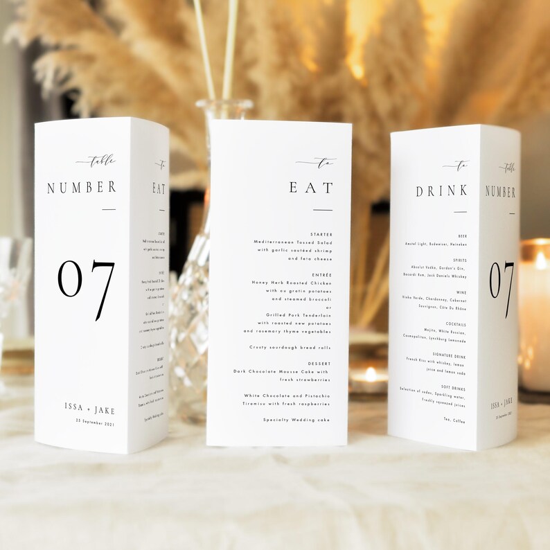 Trifold Menu Template, Wedding Table Numbers Template, Modern Trifold ...