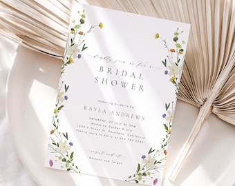 Floral Bridal Shower Invitation Template, Boho Bridal Shower Invitation, Wildflower Shower Invite, Printable Bridal Invite, Templett #073