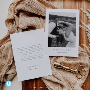 Modèle de carte de remerciement minimaliste à télécharger Carte de remerciement imprimable pour mariage moderne avec photo de remerciement Templett #ISSA