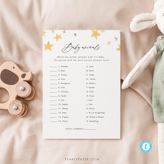 Baby Animals Game Template Printable Baby Shower Games Baby - Etsy