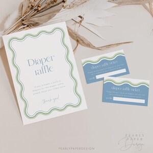 Diaper Raffle Game Template, Modern Baby Shower Game, Printable Raffle Ticket Insert and Sign, Boho Diaper Raffle, Editable Templett #057