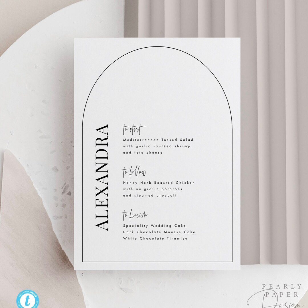 Arched Menu Template Download Modern Wedding Menu Arch Menu Editable ...