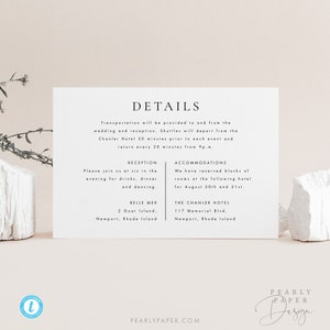 Details card Template, Details card Wedding Insert Printable Minimal simple elegant Information card Templett DIY instant download #CELINE