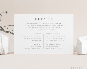 Details card Template, Details card Wedding Insert Printable Minimal simple elegant Information card Templett DIY instant download #45