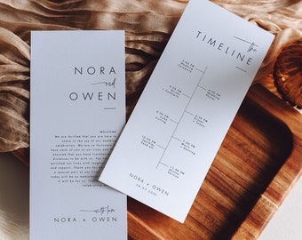 Wedding Day Timeline Card Template, Minimalist Wedding Timeline, Wedding Itinerary, Editable Order of Events, Templett #064