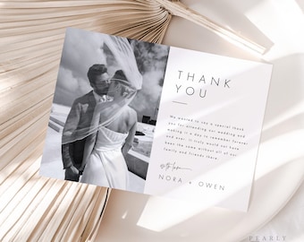 Editable Wedding Thank You card template Digital Download, Printable Modern Thank you card with Photo Templett #064