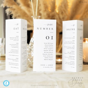 Trifold Table Number Template, Trifold Seating Card, Elegant Wedding Menu Template, Printable Trifold Menu table numbers Templett #ISSA