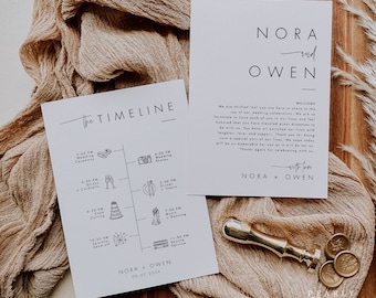 Wedding Day Timeline Card Template, Minimalist Wedding Timeline, Wedding Itinerary, Editable Order of Events with Icons #064
