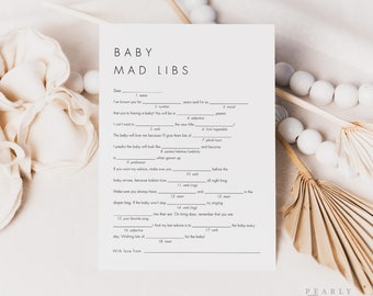 Baby Mad Libs-spelmall, minimalistiskt babyshowerspel Mad Libs, utskrivbart babyshowerspel, babyshoweraktivitetsspel, mall #M21