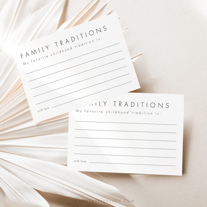 Family Traditions Sign and Card, Minimalist Baby Shower Game Template, Childhood Traditions, Editable Baby Shower Game, Templett #M21 image 4