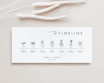 Wedding Day Timeline Card Template, Minimalist Wedding Timeline, Wedding Itinerary, Editable Order of Events with Icons #064