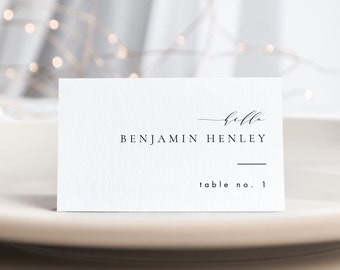 Plantilla de tarjeta de lugar imprimible, elegantes tarjetas de lugar para bodas, tarjetas de asiento modernas para bodas con nombres, tarjetas de lugar editables Templett #ISSA