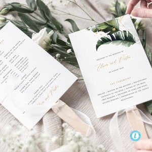 Tropical Wedding program Fan Printable Outdoor Wedding Ceremony Fan Template Rustic Wedding Program template Instant download Templett #23