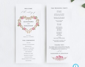 Floral Wedding Ceremony Program Rustic program template Elegant wedding order of service editable wedding program Templett 05