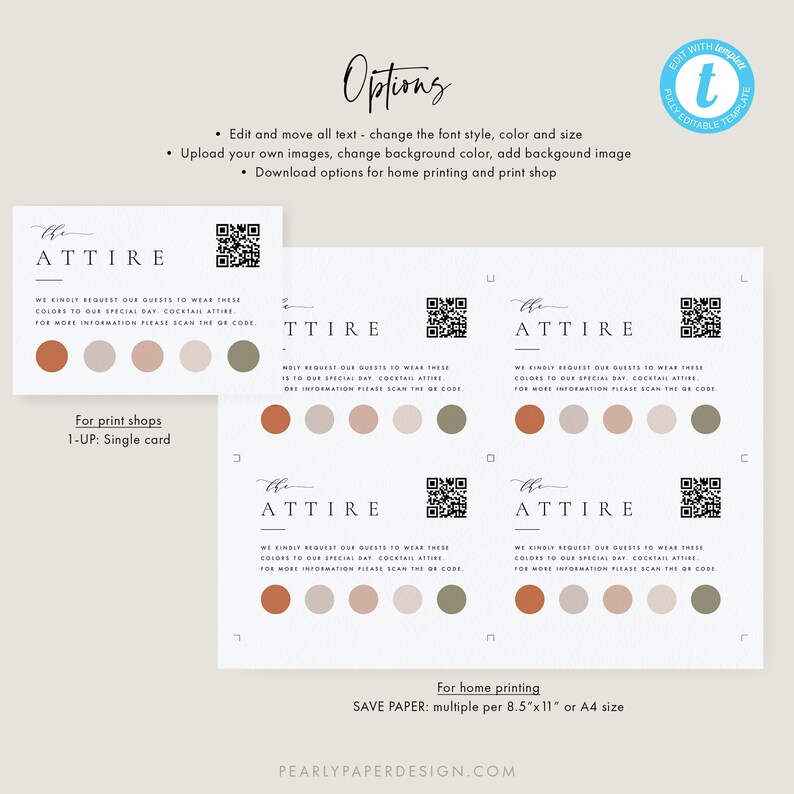 Wedding Attire Card Template Download, Guest Dress Code Insert card Templett with QR Code, Wedding Guest Dress Code Card, Color Palette 36 image 3