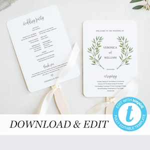Wedding program Fan template Rustic, instant download Boho wedding, Templett printable template wedding DIY Printable pdf 01