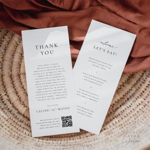 Elegant Wedding Thank You Note with QR Code and Menu, Dinner Menu and Thank You Table Cards, Reception Thank Card, Editable Templett #CELINE