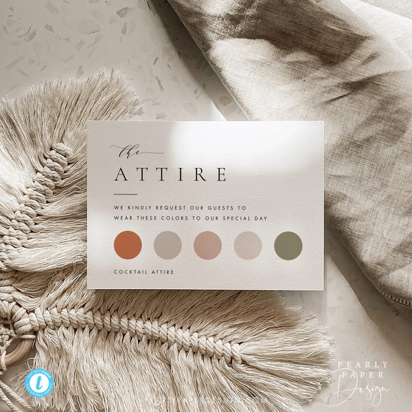 Wedding Attire Card Template Download, Guest Dress Code Insert card Templett, Wedding Guest Dress Code Card, Wedding Color Palette #36