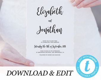 Wedding Invitation Printable Invitation Template, Templett, simple invitation elegant printable wedding invite Wedding DIY instant download